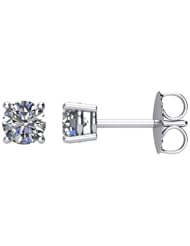 Jewelplus 0.75ct tw Round Diamonds I2/I-J 4-Prong Basket-Style Friction Post Stud Earrings Pair 14K Gold