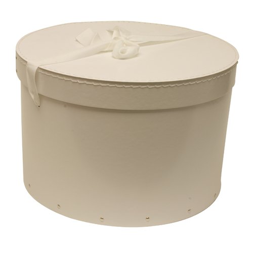 13 1/2 x 9 1/4 White (Round) Hat Box with Ribbon - Sold individually