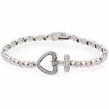 Sterling Silver Simulated Diamond cz Pave Heart Square Circle Tennis Bracelet