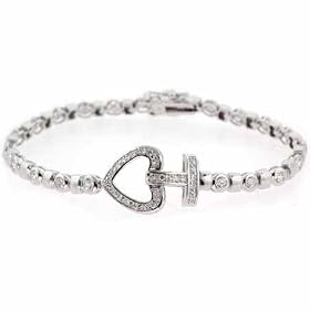 Sterling Silver Simulated Diamond cz Pave Heart Square Circle Tennis Bracelet by 
