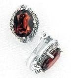 Large Sterling Silver GARNET Marcasite Clip On Earrings