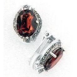 Large Sterling Silver GARNET Marcasite Clip On Earrings by Marcasite Birthstones