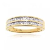 Yellow & White Gold Diamond Anniversary Ring Band 2 Row