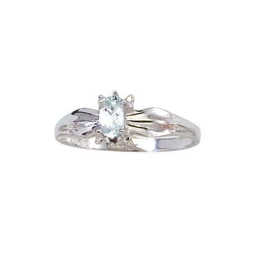 10K White Gold 0.01 ct. Diamond and 5 x 3 MM Oval Shaped Aquamarine Ring