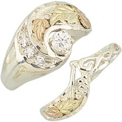 Polished Black Hills Gold Gold/Sterling Silver CZ Engagement and Wedding Band Ring Set