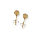 14k Yellow Gold Large (L) Size 5mm Patchwork Design Ball Stud Earrings, HypoAllergenic