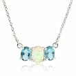 Opal & Simulated Aquamarine CZ 3-Stone Sterling Silver Necklace