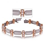 14K Two Tone Rose & White Gold Link Bracelet w Diamonds