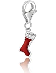 Sterling Silver Red Tone Enameled Christmas Stocking Charm
