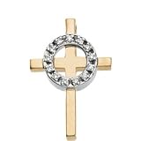 14K Two-Tone Gold Diamond Cross Pendant - 38.50x28.50mm