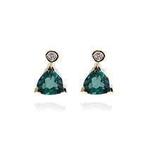 14k Yellow Gold Trillion Cut Apatite and Diamond Dangle Earrings