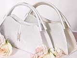 Vertical Band with Crystal Detail Evening Bag - White Satin