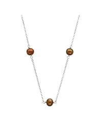Chocolate Cultured Pearl and Chain Linked Necklace - 36"