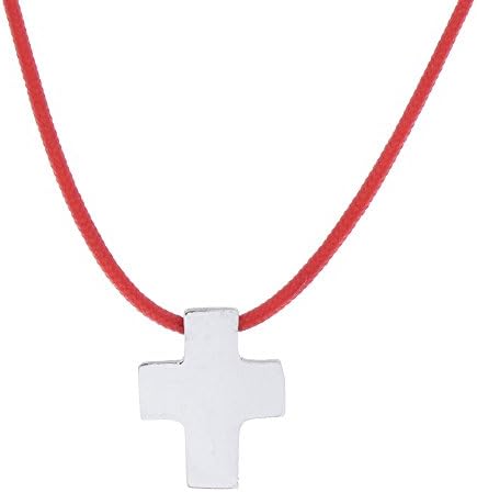Reuell White Gold Plated Sterling Silver "Olive Red" Cross Necklace
