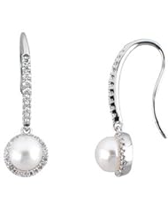 Freshwater Cultured Pearl And Diamond Earring 14K White Gold Pair 06.50 mm 3/8 Ct Tw;P;Freshwater Cultured Pearl And Diamond Earring