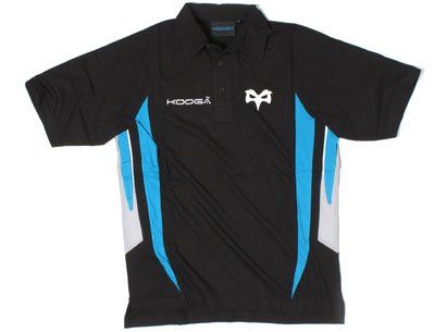 Ospreys Players Media Rugby Cotton Polo Shirt Black/Cyan - size M Ospreys Players Media Rugby Cotton Polo Shirt Black/Cyan - size M
