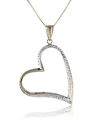 14k Two Tone Gold D-Cut Heart Pendant Necklace, 18"