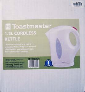 CORDLESS KETTLE BY TOASTMASTER (FACTORY SERVICED PRODUCT) CORDLESS KETTLE BY TOASTMASTER (FACTORY SERVICED PRODUCT)