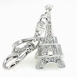 LARGE ICED BLING 3d France Eiffel Tower Charm Key Chain Silver Tone