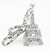 LARGE ICED BLING 3d France Eiffel Tower Charm Key Chain Silver Tone