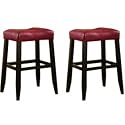 MAN CAVE 2 29" Red Cushion Saddle Back Espresso Bar Stools