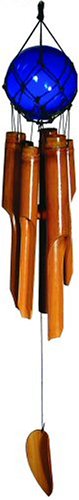 Asli Arts Model C188 Large Glass Buoy Bamboo Chime, Cobalt