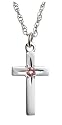 Sterling Silver and Pink Tourmaline Children's Cross Pendant, 14"