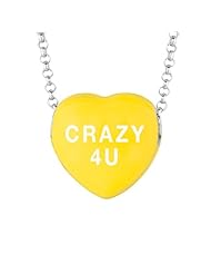 Sterling Silver 14mm Yellow enamel Sweethearts CRAZY 4U Heart Pendant