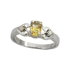 Platinum over Sterling Silver Genuine Citrine Oval Anti-Tarnish Ring (Size 6,7,8,9)