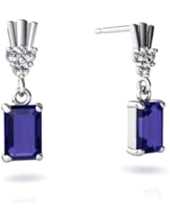 Created Sapphire 14kt White Gold Dangle Drop Earrings
