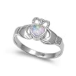 Sterling Silver Ring with White Lab Created Opal - Claddagh - 10mm x 2mm (Sizes 5-10) Sterling Silver Ring with White Lab Created Opal - Claddagh - 10mm x 2mm (Sizes 5-10)