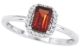 0.48ct Emerald Cut Garnet Ring with Diamonds in 10Kt White Gold