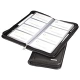 ROL50610 Business Card Book, Punched Leather, Zipper Closure, 96 Cap., Black
