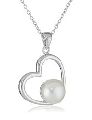Bella Pearl Dangling Heart Pendant Necklace, 17"