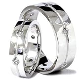 14K White Gold 1.00CT Matching His & Hers Diamond Comfort Fit Wedding Ring Set G/H Color SI ClaritY Men's Size 10 Ladies Size 7 Resizable