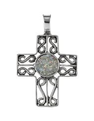 Cross Pendant with Ancient Roman Glass Design Sterling Silver R45379