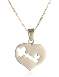 14k Yellow Gold Heart and Key Pendant Necklace, 18"