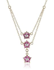 18k Yellow Gold Plated Sterling Silver 3-Row Ruby Flower Necklace