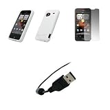 HTC Droid Incredible – Premium White Soft Silicone Gel Skin Cover Case + Crystal Clear Screen Protector + USB Data Sync Charge Cable for HTC Droid Incredible