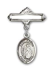 Sterling Silver Baby Badge with St. Aaron Charm and Polished Badge Pin