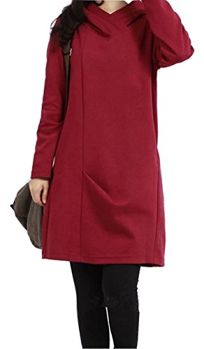 ミニ ワンピース チュニック Aライン フード付き 無地 シンプル レトロ 長袖 カジュアル フェミニン 通学 通勤 OL オフィス マタニティ レディース 美脚 秋物 冬物 可愛いスカーフ付き m382