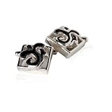 Sterling Silver Chain Cufflinks with Black Fleur De Lis Design with Presentation Box