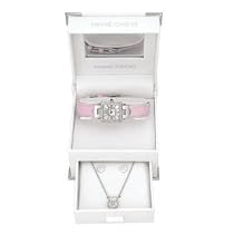 Pierre Cardin Pink Watch, Heart Pendant & Earring Set in a Fancy Presentation Box