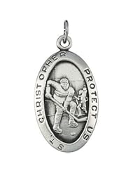 Clevereves Sterling Silver 24.50X15.50 mm St. Christopher Hockey Pendant W 24 Inch Chain