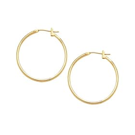 14K Yellow Gold 1 x 25 MM Hoop Earrings by Katarina Jewelry