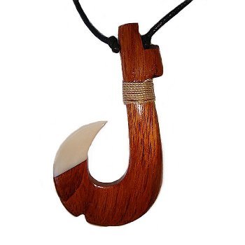 XL Hawaiian Koa Wood Bone Hook Hawaii Pendant