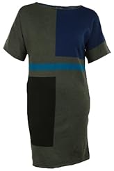 Dolman Bateau Neck Colorblocking Acrylic/Nylon/Wool Short Sweater  Dress