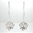 Cut Out Design Lotus Flower Dangle Earrings in Sterling Silver, #8373