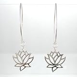 Cut Out Design Lotus Flower Dangle Earrings in Sterling Silver, #8373