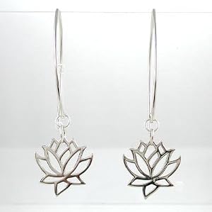 Cut Out Design Lotus Flower Dangle Earrings in Sterling Silver, #8373